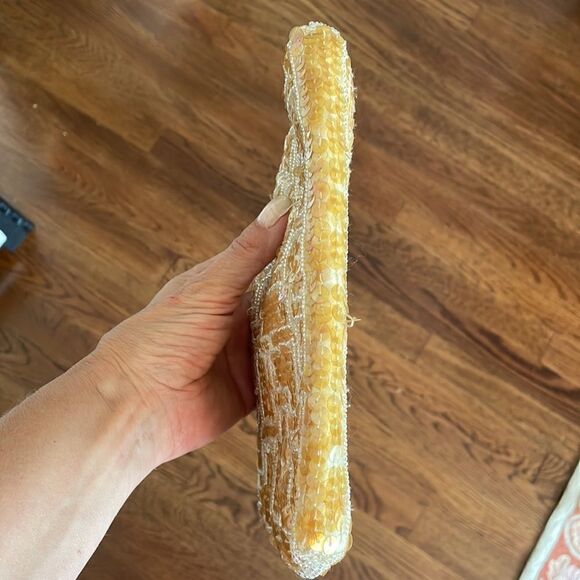 Gold sequined & beaded small cloth crossbody purse - Picture 6 of 10